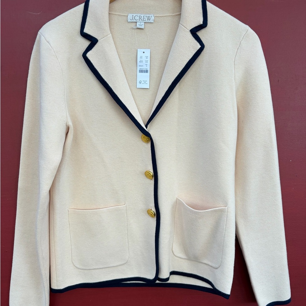J. Crew Women's Cream Blazer with Navy Trim